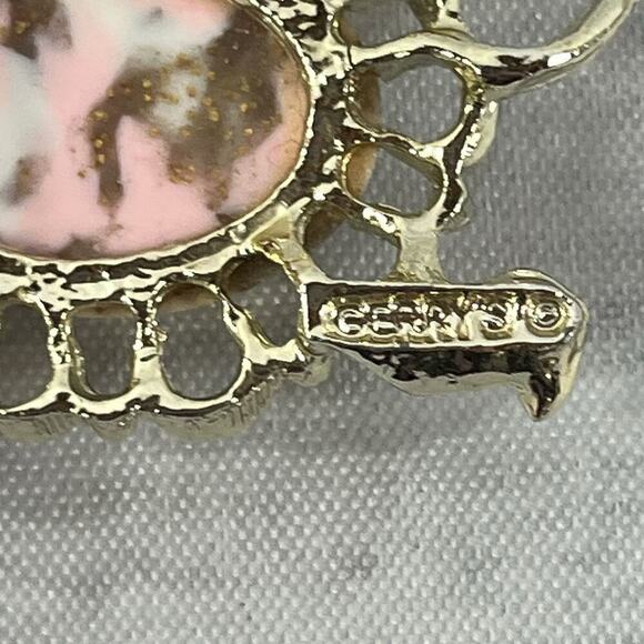 Vintage Gerrys Turtle Art Glass Cabochon Brooch Pin Marble Brown Gold 2.25" - Picture 16 of 16